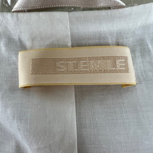 ST. EMILE Beige Ivory Coated Cotton High Shine 2-Button Short Jacket Pockets 8 - Picture 6 of 8